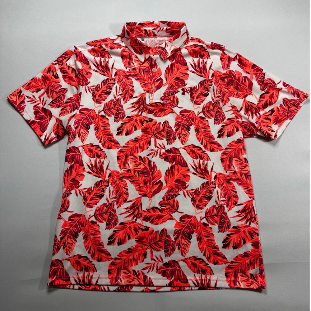 Under Armour Men's Neon Orange White Floral The Playoff Polo Shirt - Size L